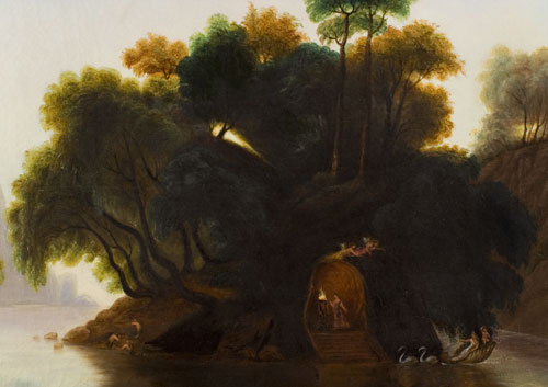 American Allegorical Painting, Traditional Hudson River Valley Style Symbolical Scene, Anonymous, detail view 3